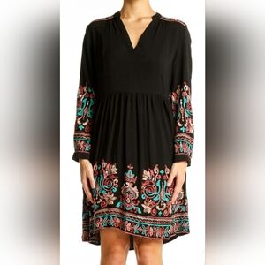 CLOSET CLEAROUT Floreat  Anthropologie Black Dress Colorful Embroidery Size XXS